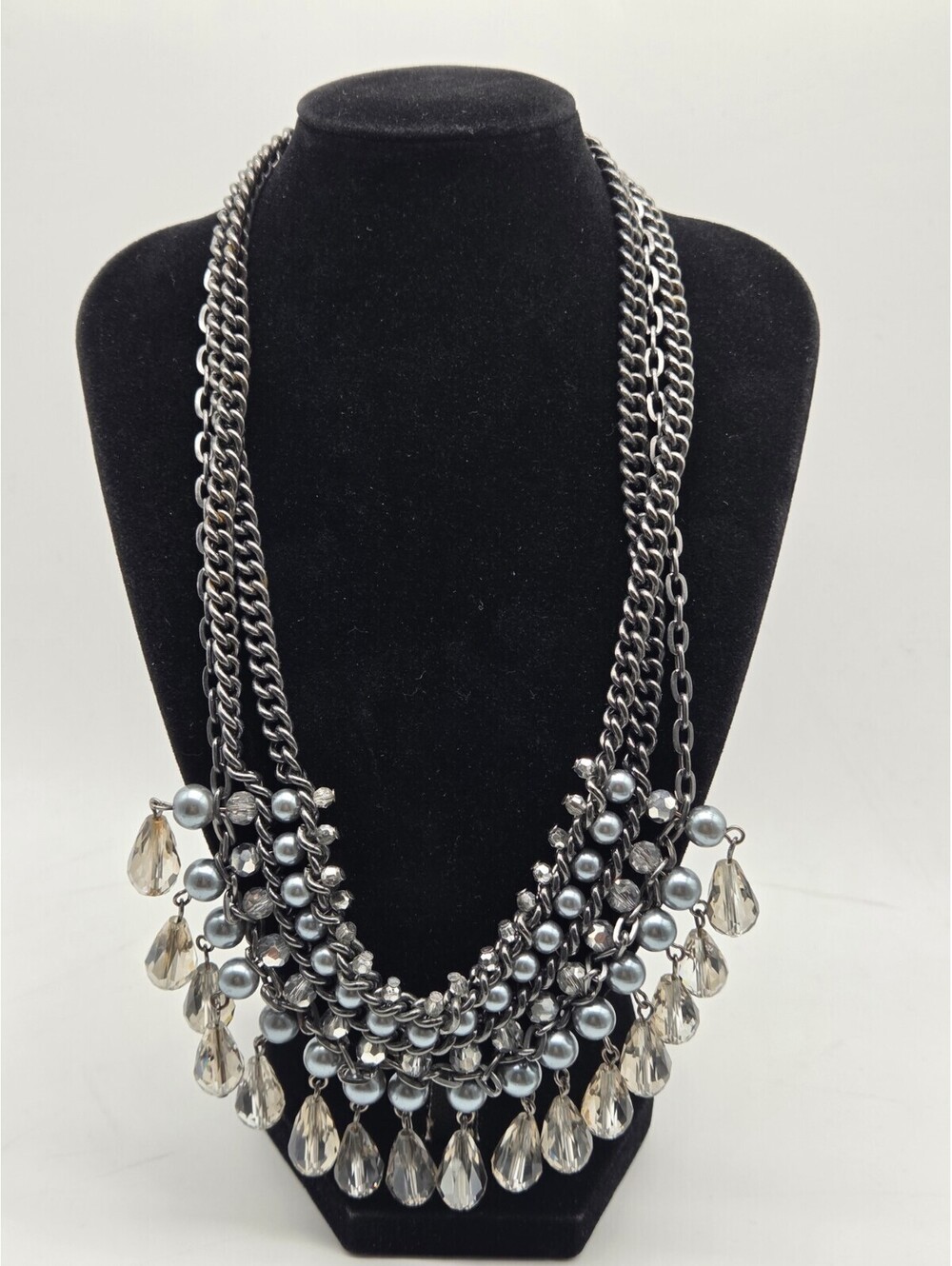Simply Vera Vera Wang Gunmetal Gray Faux Pearl Crystal Statement Bib Necklace